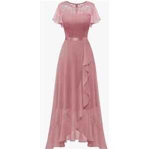 Bery Love Pink Gown W:Flutter Sl Lace Bodice And Ribbon Waist Size Xl Retail 55